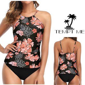 TEMPT ME 2-Piece High Neck Ruched Tankini  🌴   NEW WITH TAGS!